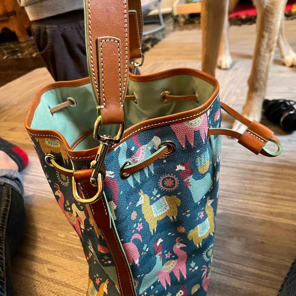 Dooney & Bourke Blue Llama Print Bucket Bag - Picture 2 of 6